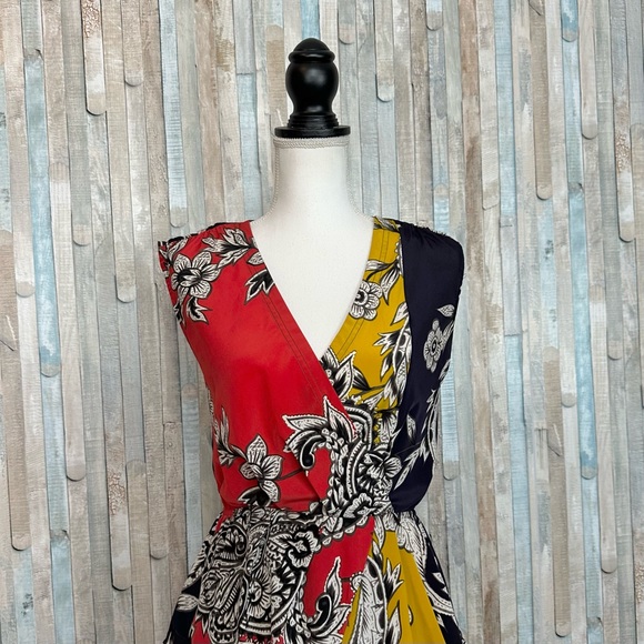 Anthropologie XS Baraschi Floral V Neck Anila Peplum Blouse Tank Top Faux Wrap - Picture 4 of 8